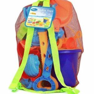 Sand Click N Play 18 Piece Beach Toy Set Bucket Shovels Rakes Wheel Water